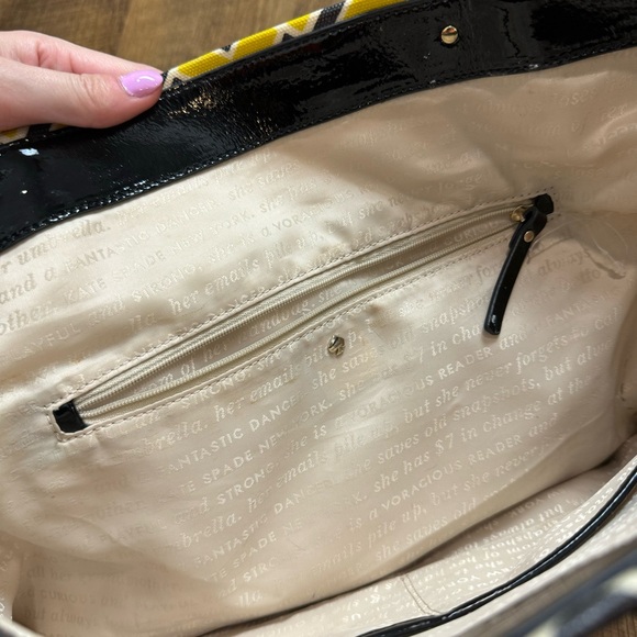 Kate Spade Bon Shopper Tote Flicker Fabric Yellow Black Print Shoulder Bag - Picture 12 of 16